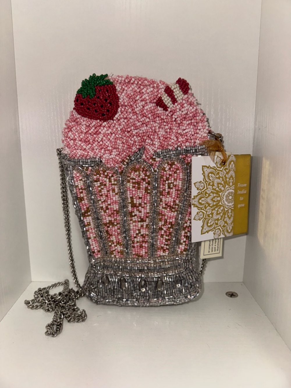 Viral Beaded Milkshake Crossbody Bag - Pink & Silver